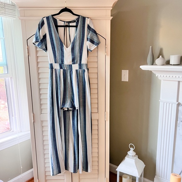 Crystal Sky Medium Blue & White Striped Romper - Picture 11 of 14